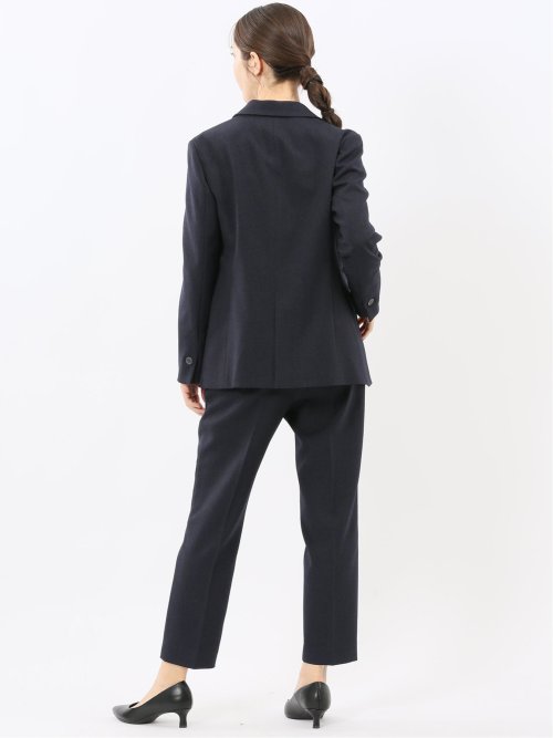 ストレッチウォッシャブル リラクシング 1ボタンジャケット＋テーパードパンツ フランネル紺