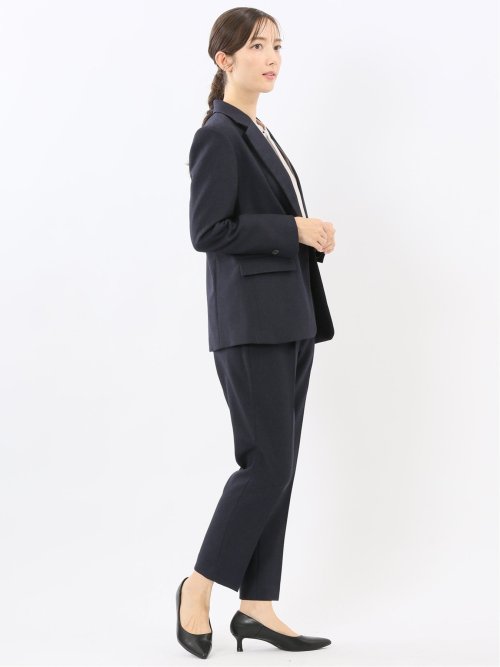 ストレッチウォッシャブル リラクシング 1ボタンジャケット＋テーパードパンツ フランネル紺