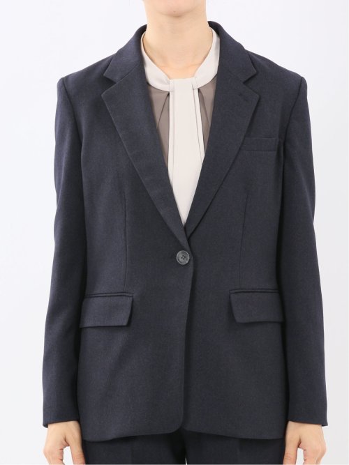 ストレッチウォッシャブル リラクシング 1ボタンジャケット＋テーパードパンツ フランネル紺