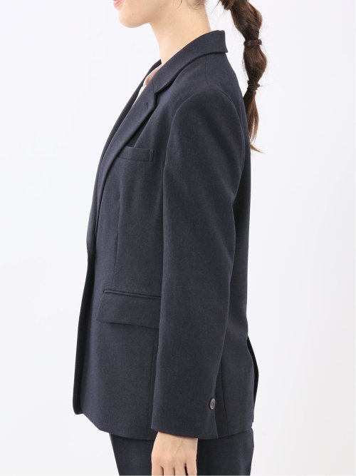 ストレッチウォッシャブル リラクシング 1ボタンジャケット＋テーパードパンツ フランネル紺