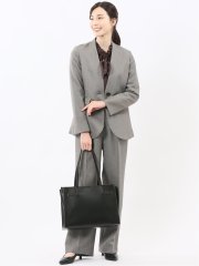 ストレッチウォッシャブル リラクシング ノーカラージャケット＋セミワイドパンツ シャークベージュ