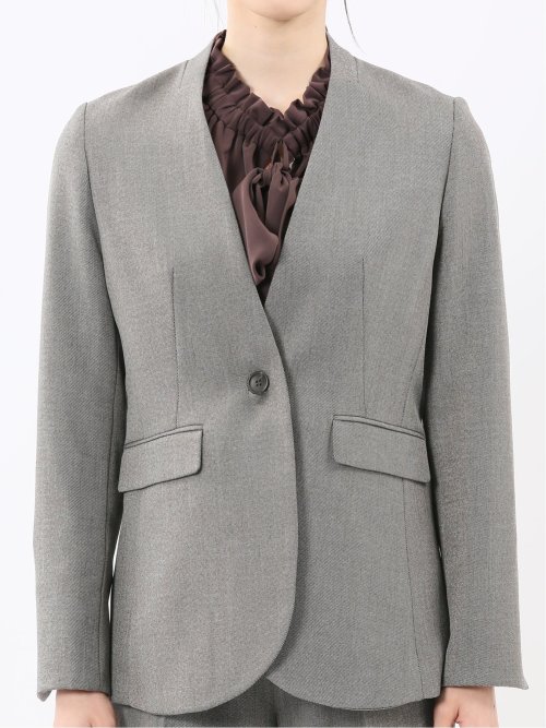 ストレッチウォッシャブル リラクシング ノーカラージャケット＋セミワイドパンツ シャークベージュ