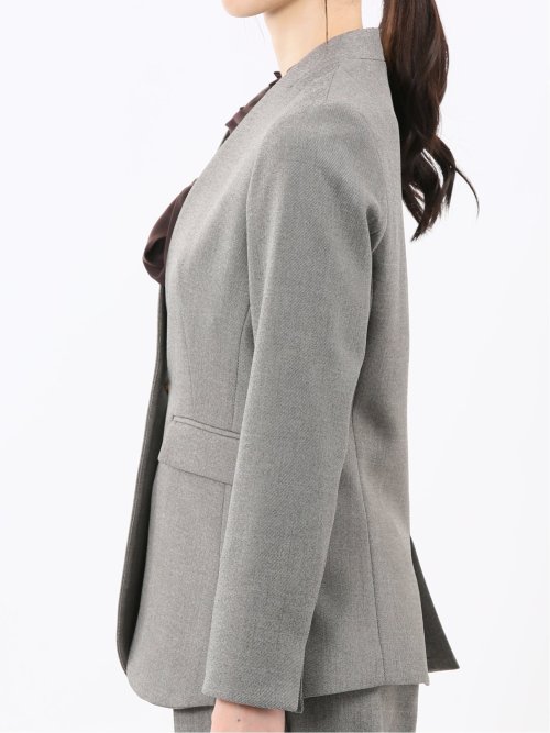 ストレッチウォッシャブル リラクシング ノーカラージャケット＋セミワイドパンツ シャークベージュ