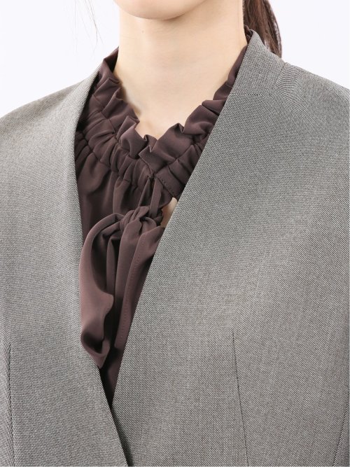 ストレッチウォッシャブル リラクシング ノーカラージャケット＋セミワイドパンツ シャークベージュ