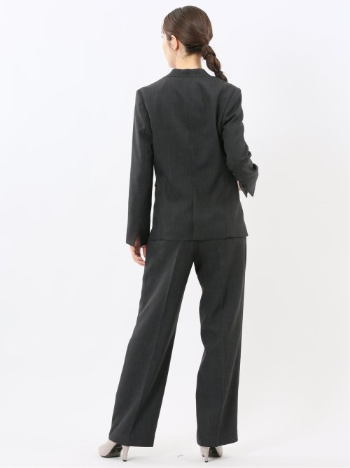 ストレッチウォッシャブル リラクシング ノーカラージャケット＋セミワイドパンツ シャーク紺