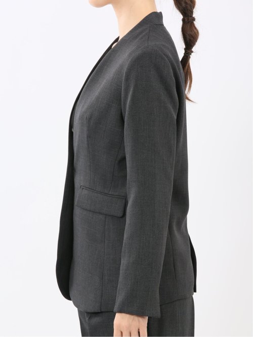 ストレッチウォッシャブル リラクシング ノーカラージャケット＋セミワイドパンツ シャーク紺