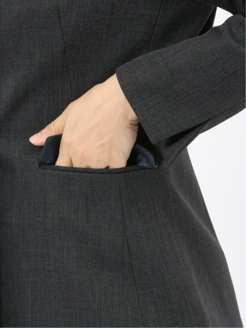 ストレッチウォッシャブル リラクシング ノーカラージャケット＋セミワイドパンツ シャーク紺