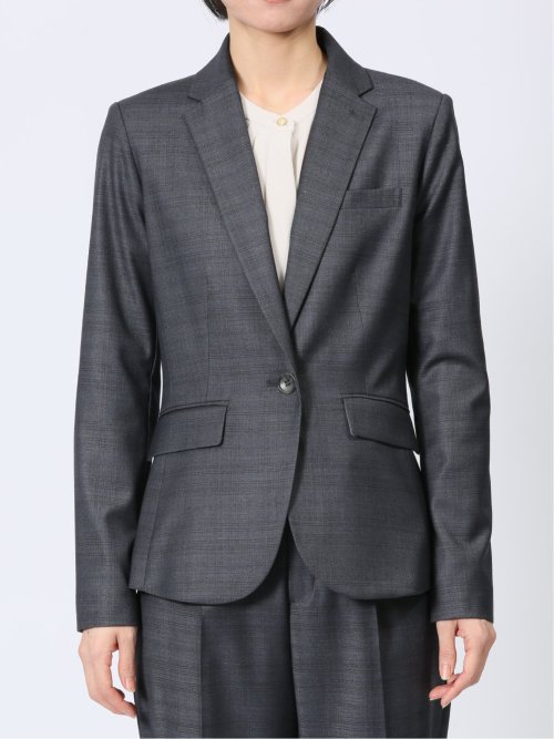 ストレッチウォッシャブル 1ボタンジャケット＋テーパードパンツ チェックグレー