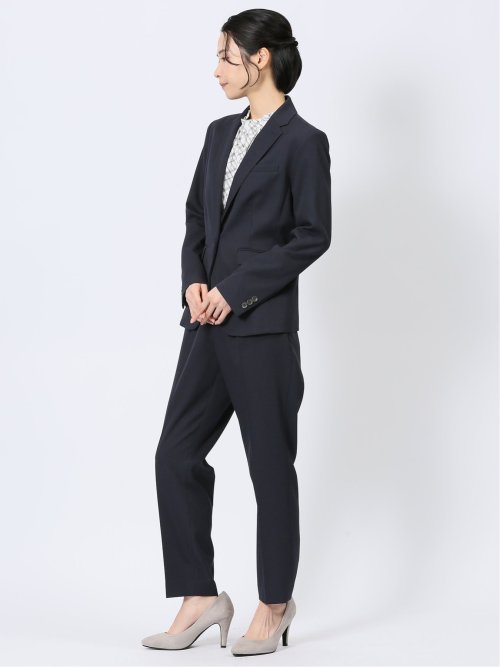 ストレッチウォッシャブル 1ボタンジャケット＋テーパードパンツ 千鳥紺