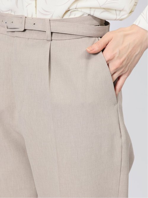 ストレッチウォッシャブル カラーレスジャケット＋テーパードパンツ メランジベージュ