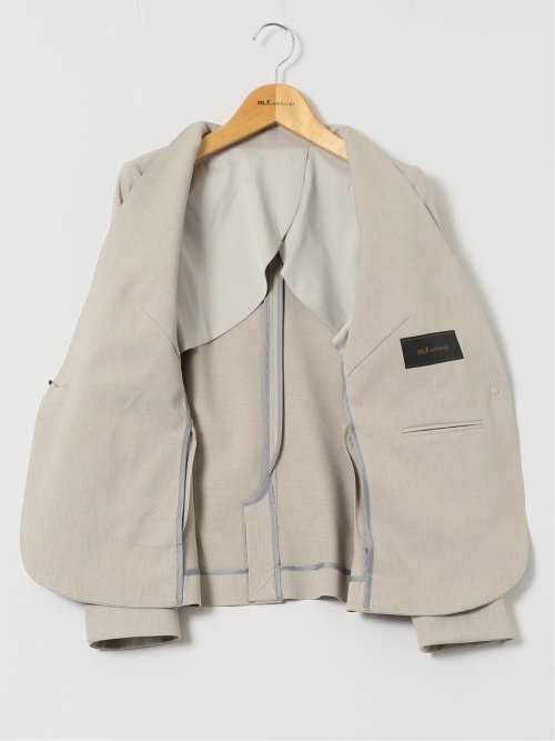ストレッチウォッシャブル カラーレスジャケット＋テーパードパンツ メランジベージュ