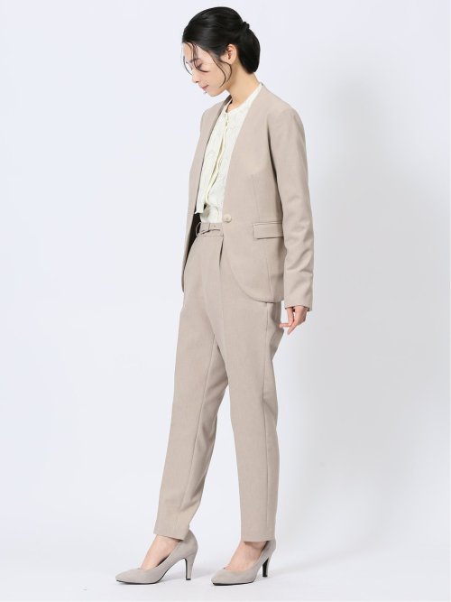 ストレッチウォッシャブル カラーレスジャケット＋テーパードパンツ メランジベージュ