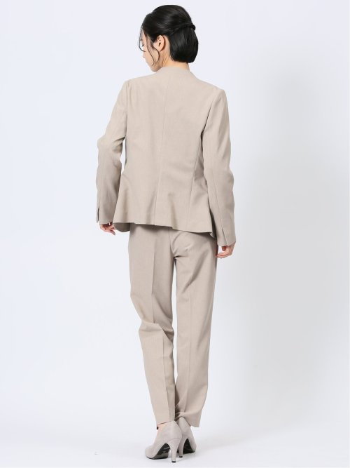 ストレッチウォッシャブル カラーレスジャケット＋テーパードパンツ メランジベージュ