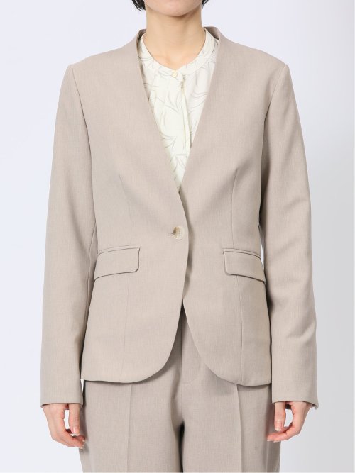 ストレッチウォッシャブル カラーレスジャケット＋テーパードパンツ メランジベージュ