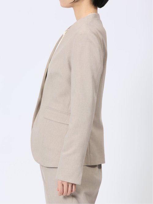 ストレッチウォッシャブル カラーレスジャケット＋テーパードパンツ メランジベージュ