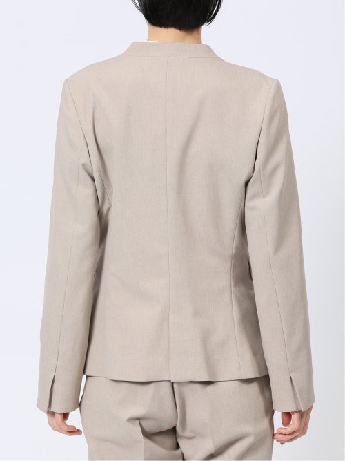 ストレッチウォッシャブル カラーレスジャケット＋テーパードパンツ メランジベージュ