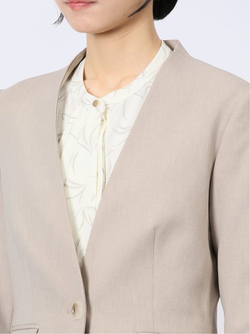 ストレッチウォッシャブル カラーレスジャケット＋テーパードパンツ メランジベージュ