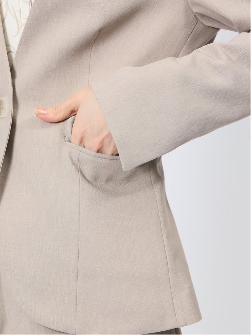 ストレッチウォッシャブル カラーレスジャケット＋テーパードパンツ メランジベージュ