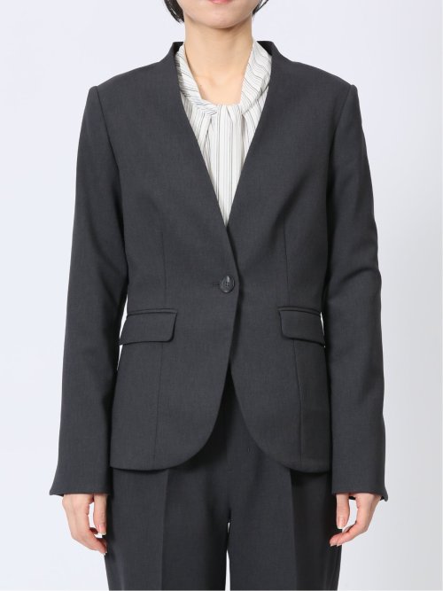 ストレッチウォッシャブル ノーカラー ジャケット＋テーパードパンツ