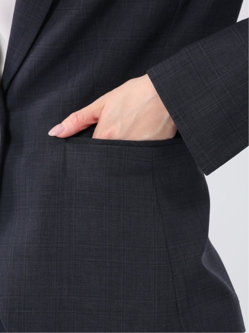 ストレッチウォッシャブル 1ボタンジャケット＋テーパードパンツ チェック紺