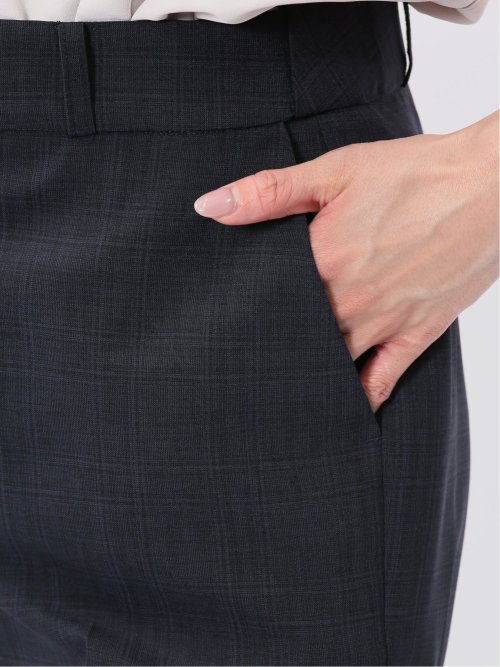 ストレッチウォッシャブル 1ボタンジャケット＋テーパードパンツ チェック紺