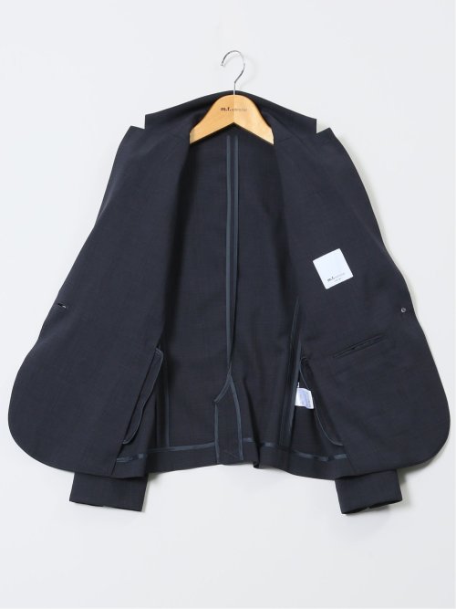 ストレッチウォッシャブル 1ボタンジャケット＋テーパードパンツ チェック紺