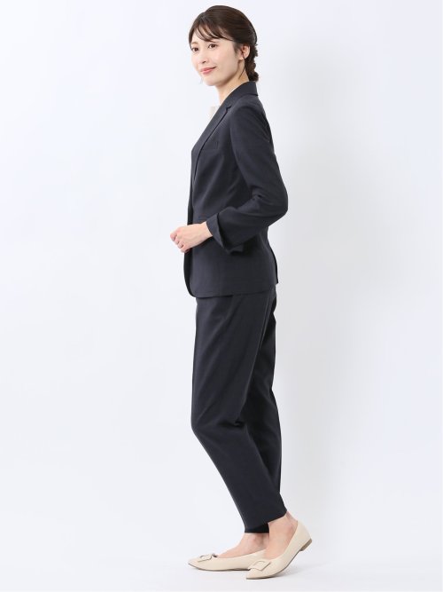 ストレッチウォッシャブル 1ボタンジャケット＋テーパードパンツ チェック紺