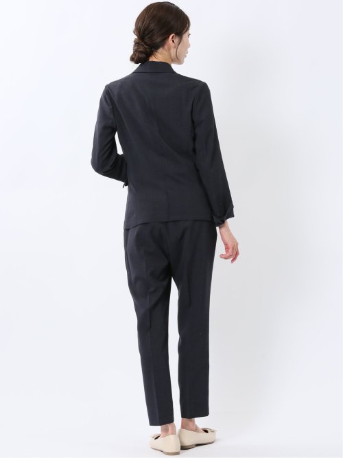 ストレッチウォッシャブル 1ボタンジャケット＋テーパードパンツ チェック紺