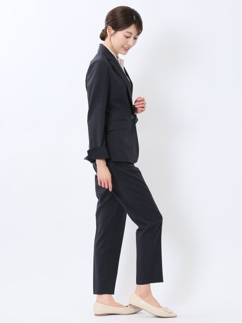 ストレッチウォッシャブル 1ボタンジャケット＋テーパードパンツ チェック紺