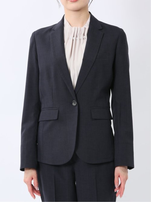 ストレッチウォッシャブル 1ボタンジャケット＋テーパードパンツ チェック紺