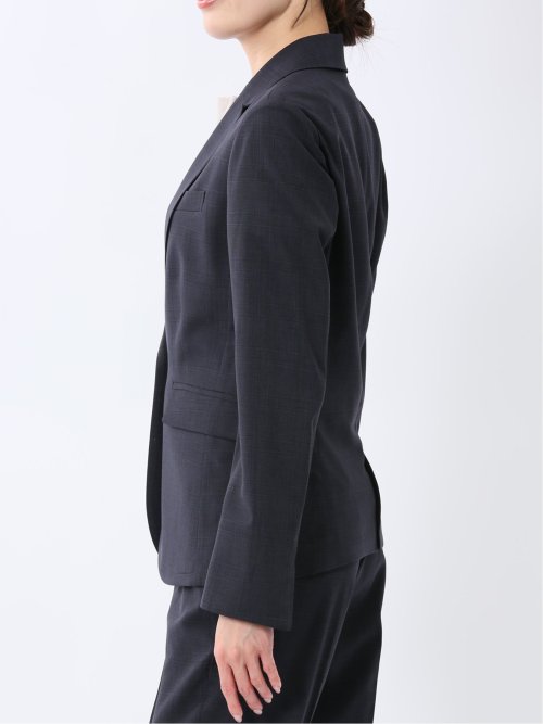 ストレッチウォッシャブル 1ボタンジャケット＋テーパードパンツ チェック紺