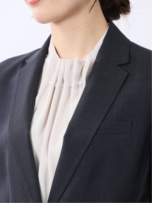 ストレッチウォッシャブル 1ボタンジャケット＋テーパードパンツ チェック紺