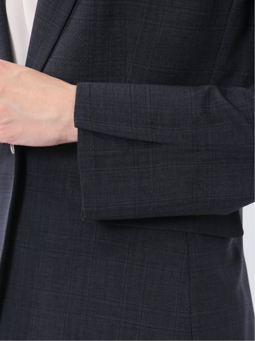 ストレッチウォッシャブル 1ボタンジャケット＋テーパードパンツ チェック紺