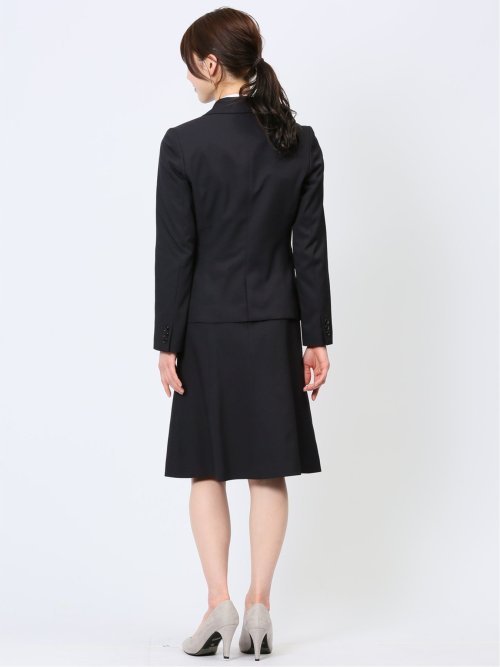 ストレッチウォッシャブル 1ボタンジャケット＋フレアースカート 組織紺