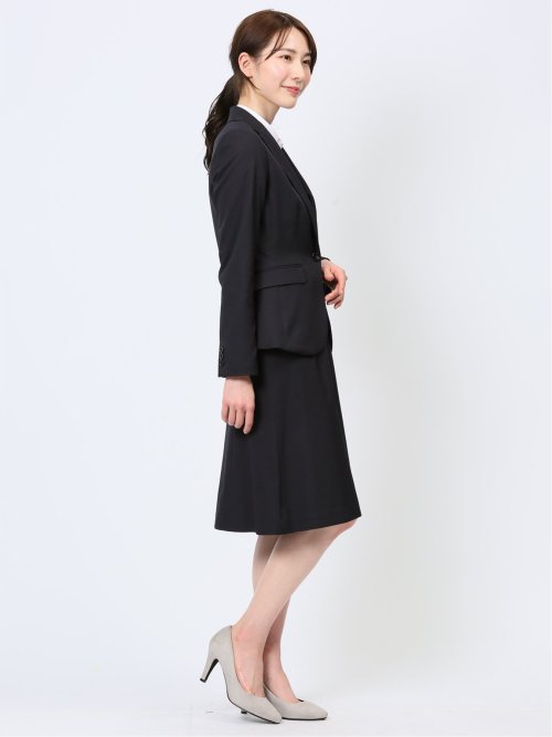 ストレッチウォッシャブル 1ボタンジャケット＋フレアースカート 組織紺