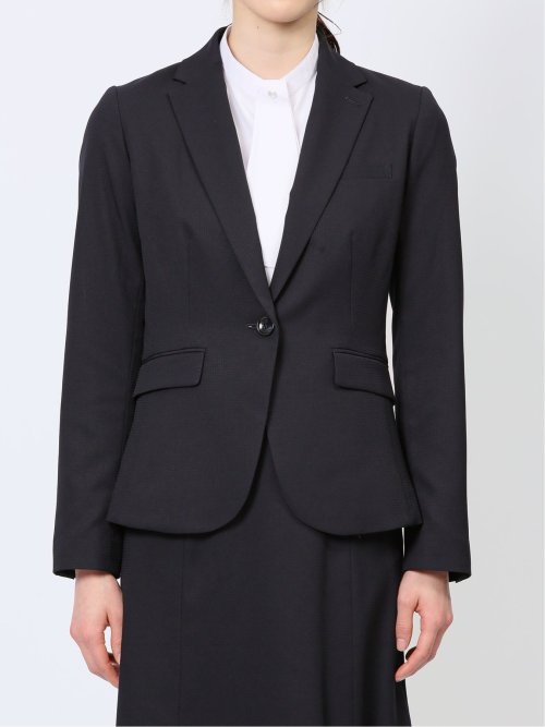 ストレッチウォッシャブル 1ボタンジャケット＋フレアースカート 組織紺