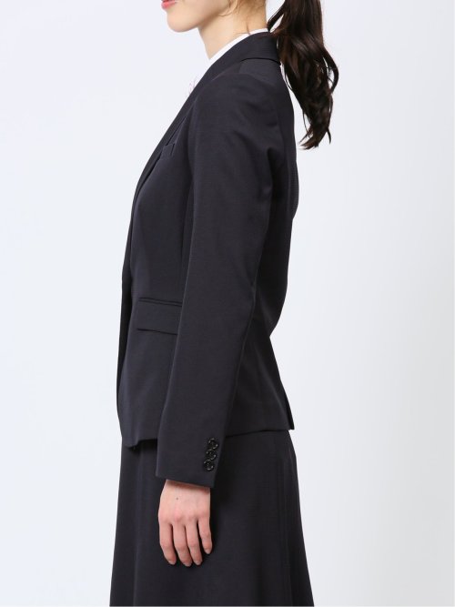 ストレッチウォッシャブル 1ボタンジャケット＋フレアースカート 組織紺