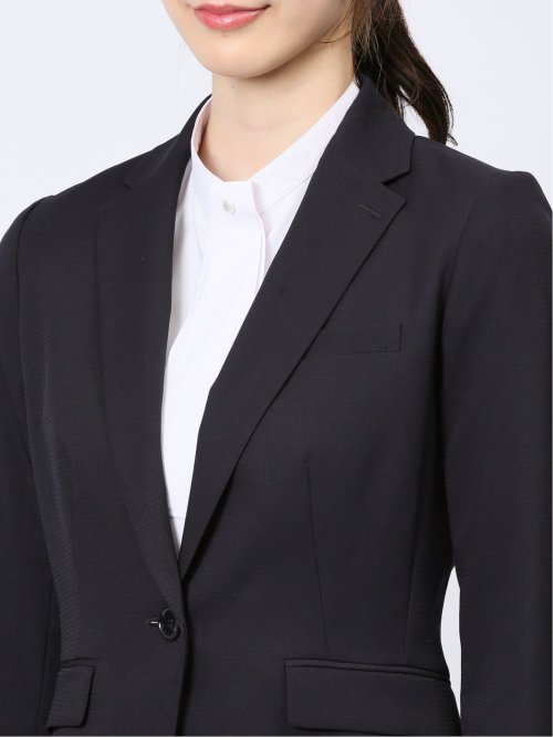 ストレッチウォッシャブル 1ボタンジャケット＋フレアースカート 組織紺