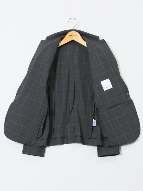 ストレッチウォッシャブル 1ボタンジャケット＋テーパードパンツ チェックグレー