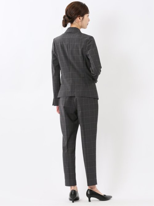ストレッチウォッシャブル 1ボタンジャケット＋テーパードパンツ チェックグレー