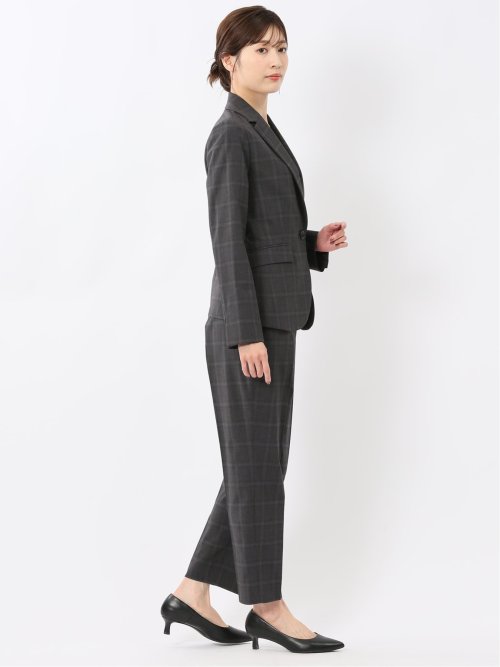 ストレッチウォッシャブル 1ボタンジャケット＋テーパードパンツ チェックグレー