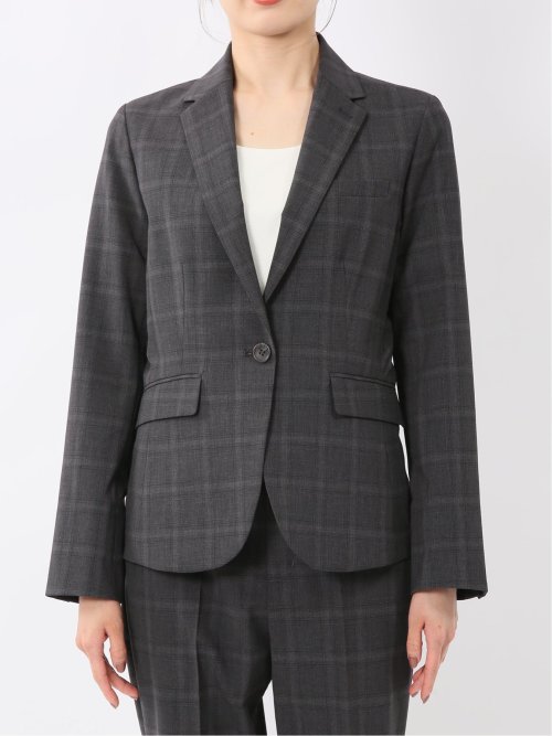 ストレッチウォッシャブル 1ボタンジャケット＋テーパードパンツ チェックグレー