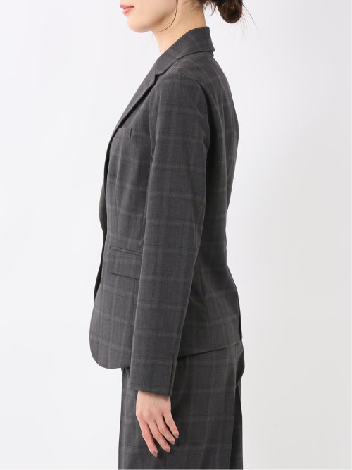 ストレッチウォッシャブル 1ボタンジャケット＋テーパードパンツ チェックグレー