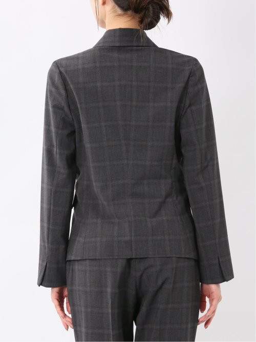 ストレッチウォッシャブル 1ボタンジャケット＋テーパードパンツ チェックグレー