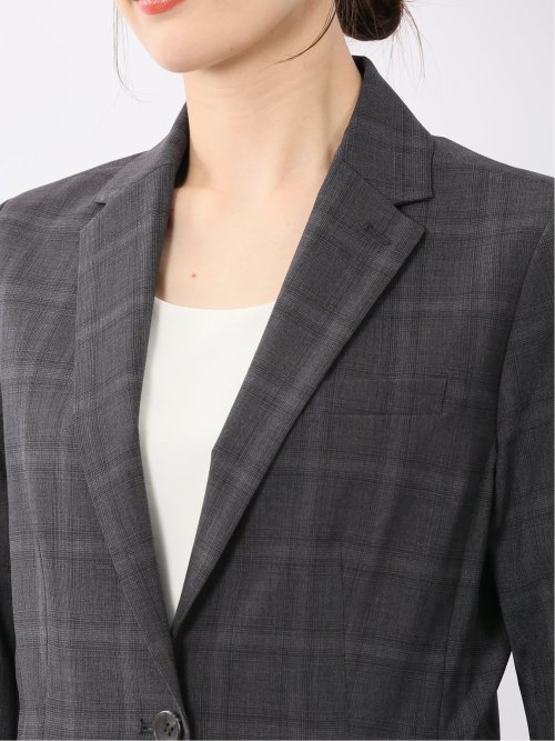 ストレッチウォッシャブル 1ボタンジャケット＋テーパードパンツ チェックグレー