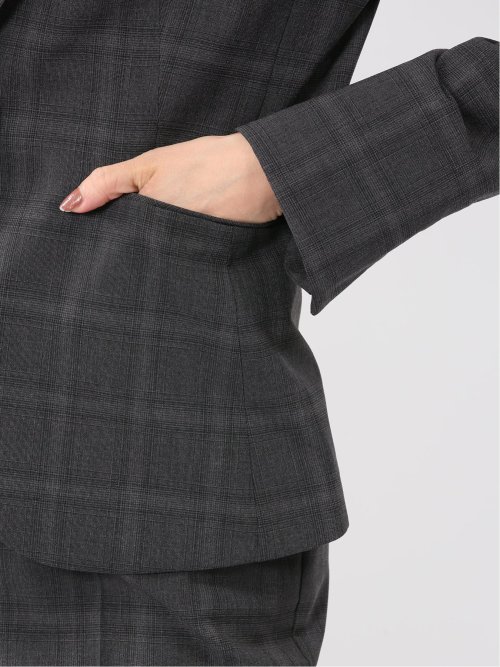 ストレッチウォッシャブル 1ボタンジャケット＋テーパードパンツ チェックグレー