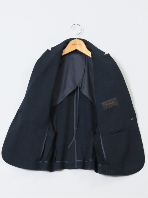 麻調合繊 1ボタン7分袖ジャケット＋テーパードパンツ 紺