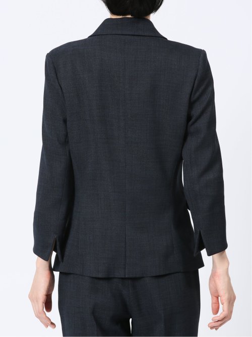 麻調合繊 1ボタン7分袖ジャケット＋テーパードパンツ 紺