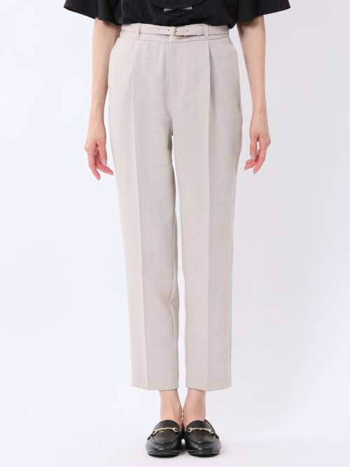 麻調合繊 1ボタン7分袖ジャケット＋テーパードパンツ ベージュ