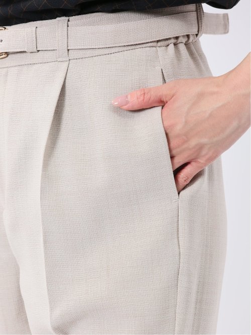 麻調合繊 1ボタン7分袖ジャケット＋テーパードパンツ ベージュ